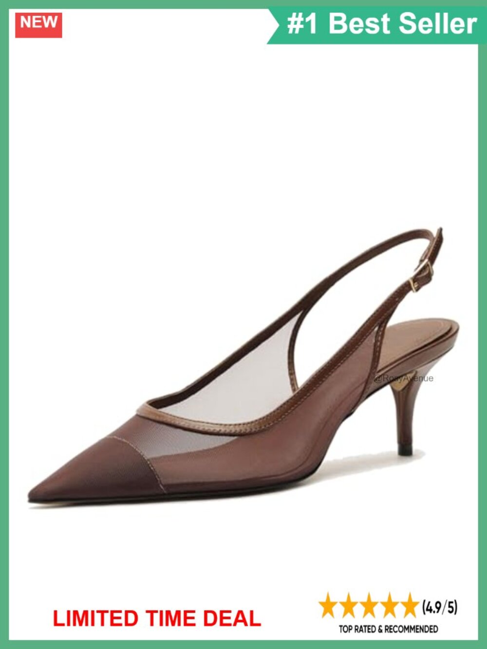 Mesh PU Slingback Kitten Heels Pointed Toe Buckle Low Heel Women's Dress Shoes